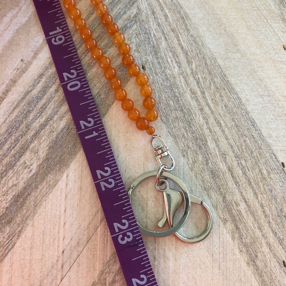 Orange Beaded Lanyard For ID Badge or Keys - Picture 2 of 5